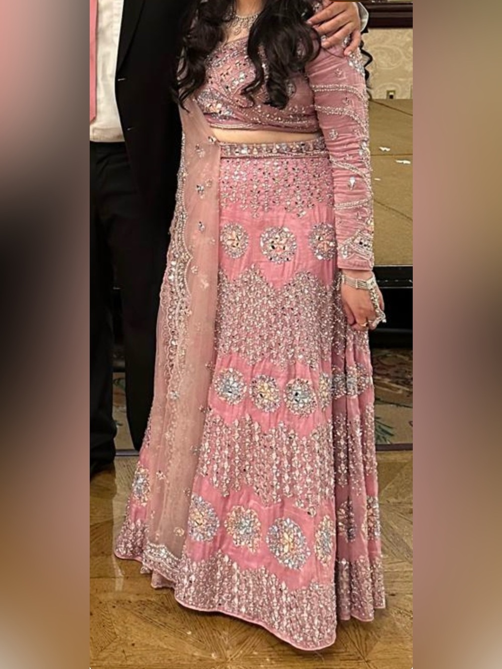 Embellished Pink Maxi Dress with Sheer Dupatta